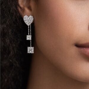 Dainty Heart Rhinestone Tassel Earrings Symmetrical Sparkle Jewelry 
C3